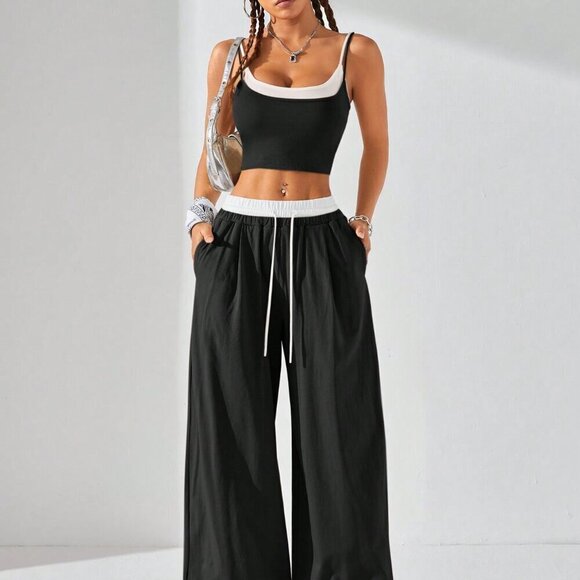 Black and White Casual Women's Sport Knit Tank Top & Sweatpants - Picture 4 of 10